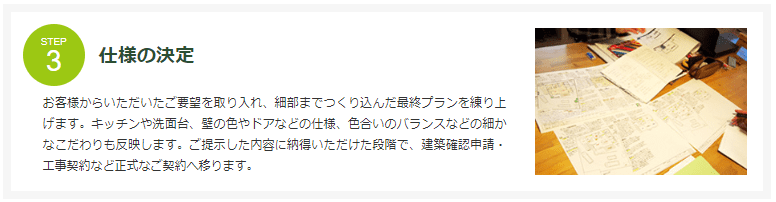 R+ハウス公式ウェブサイトより。建築家との3回目の打ち合わせ内容(仕様の決定)